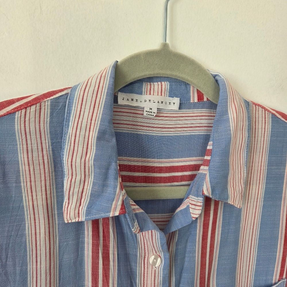Jane + Delancey Striped Button Down Shirt Casual Retro Western 90s Travel Medium - Picture 4 of 7